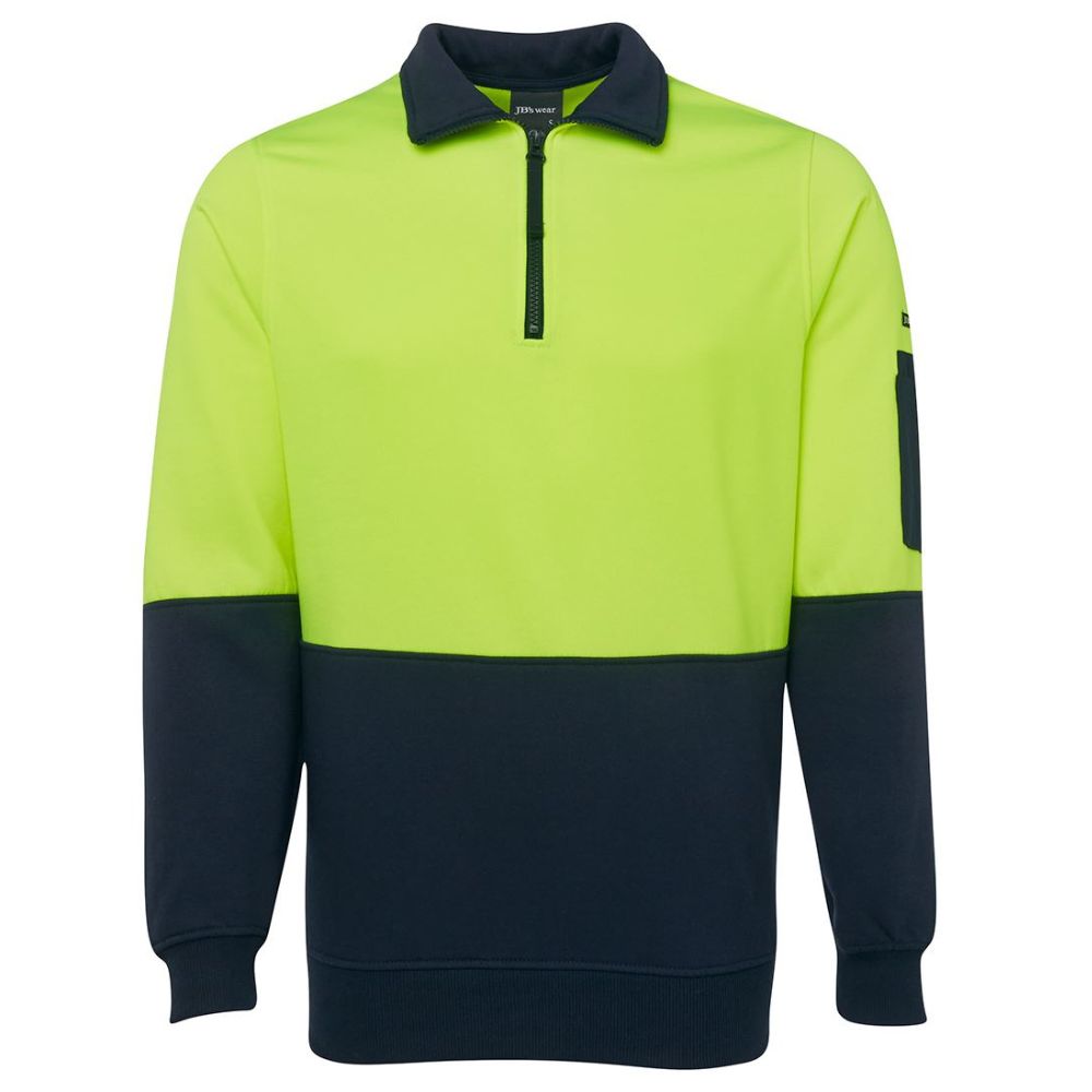 Hi-Vis Half Zip Fleecy Sweat - Yellow/Navy