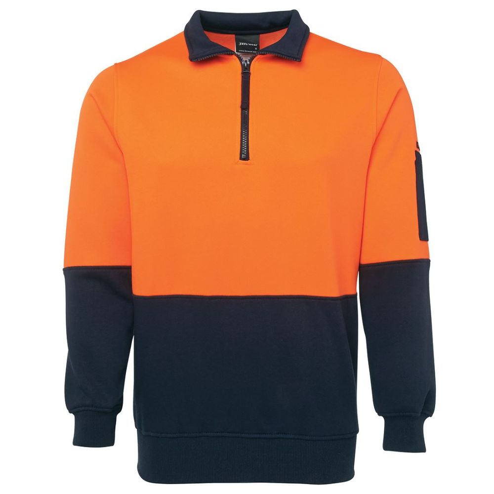 Hi-Vis Half Zip Fleecy Sweat - Orange/Navy