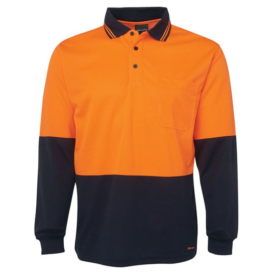 Hi-Vis Long Sleeve Polo - Orange/Navy